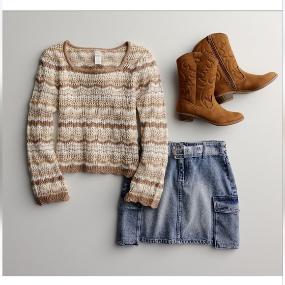 Limited too, Khaki girls knit crop top. New. Teen, Y2K, Beachy, Crochet vibes - Picture 1 of 7